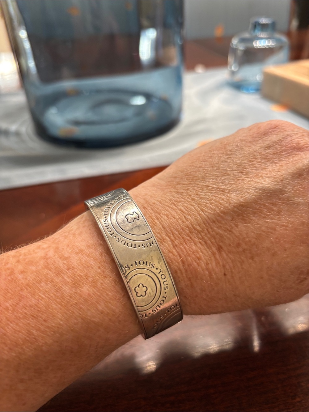 Tous Silver Logo Medallion Cuff Bracelet